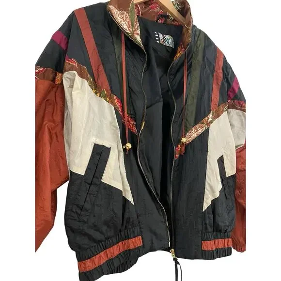 Vintage 90s RE Sport River Edge Bomber Jacket M Nylon Geometric Colorblock Retro - Picture 7 of 16